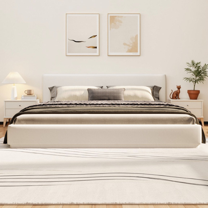 Structure de lit tapissier Cocoon Luxury, Grand lit, Naturel / Blanc