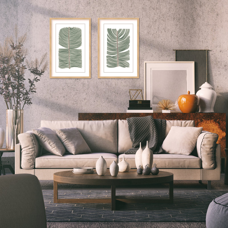 Coastal Retreat Tropical Tranquility: Abstract Leaves Diptych, 24" H x 32" W