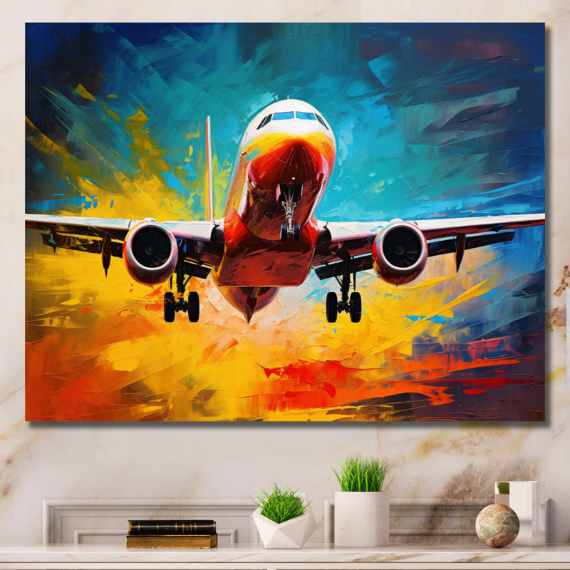 Avion énergique de départ sur toile, Toile tendue, H 16 po x l 32 po x P 1 po