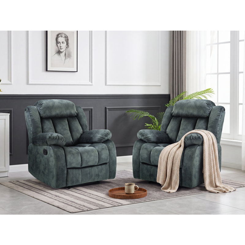 35.1'' Wide Skin-Friendly Microfiber Upholstered Manual Recliner, Set Of 2, Dark Gray