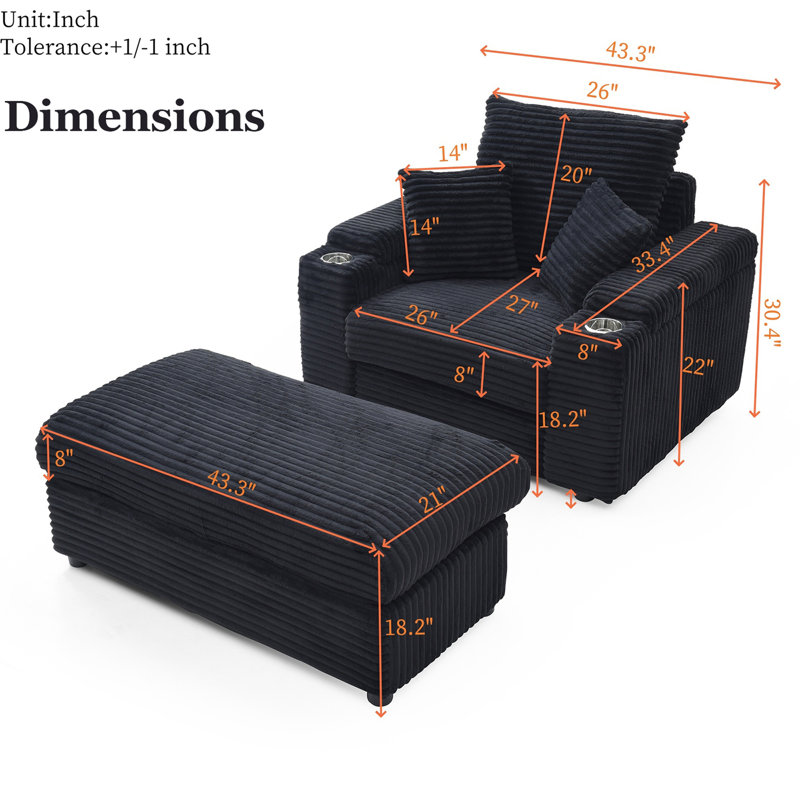 Chaise longue rembourrée avec repose-pieds, Tissu noir