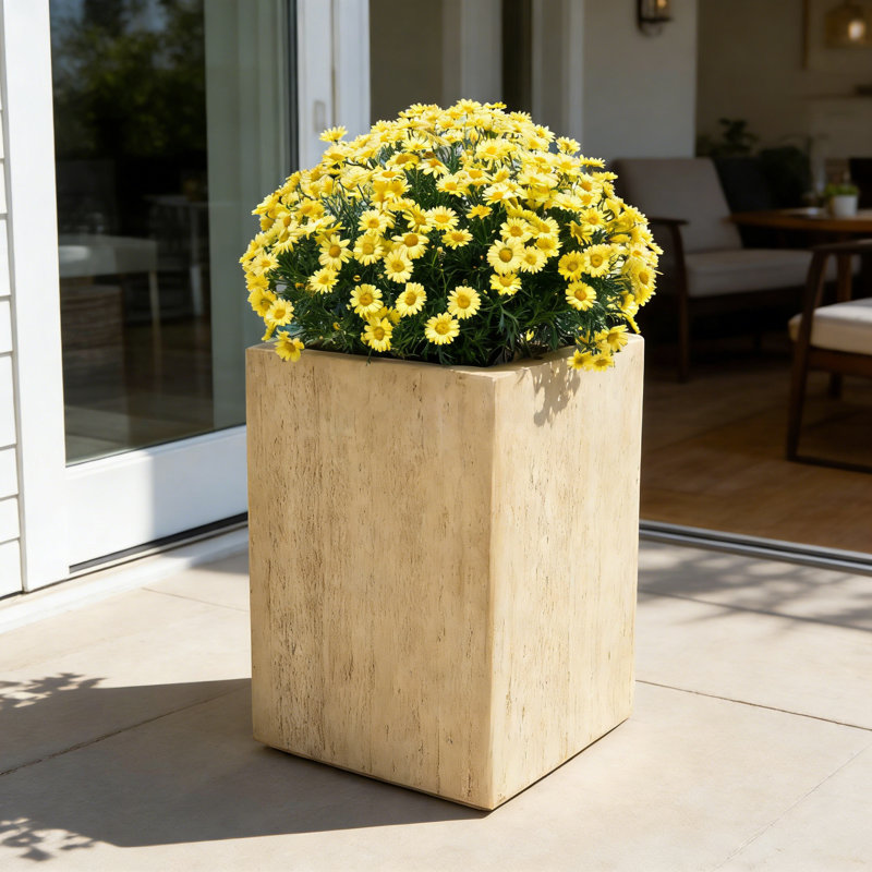Handmade Planter Box, Travertine, 19.78" H x 13.13" W x 13.07" D