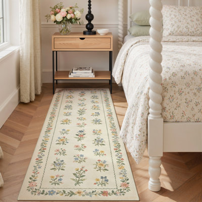 Tapis à motif floral rétro Aaron, lavable à la machine, faux cachemire doux et envers antidérapant Aaron