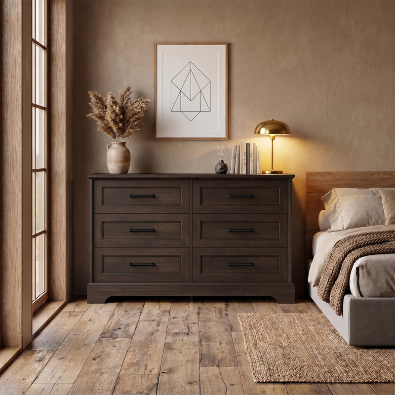 Commode 6 tiroirs 47 po, commode double pour chambre à coucher, commode de haute qualité pour le salon, couloir, placard, 6