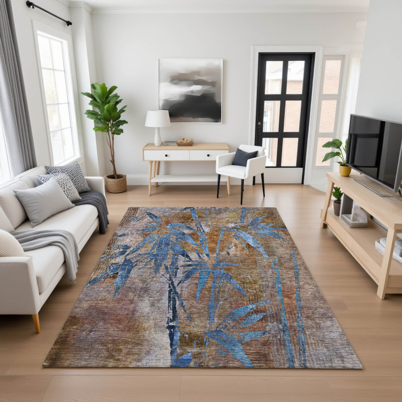 Premium Machine Washable Mayfield AMF2222 Botanical Rug, 5' x 7'6", Brown