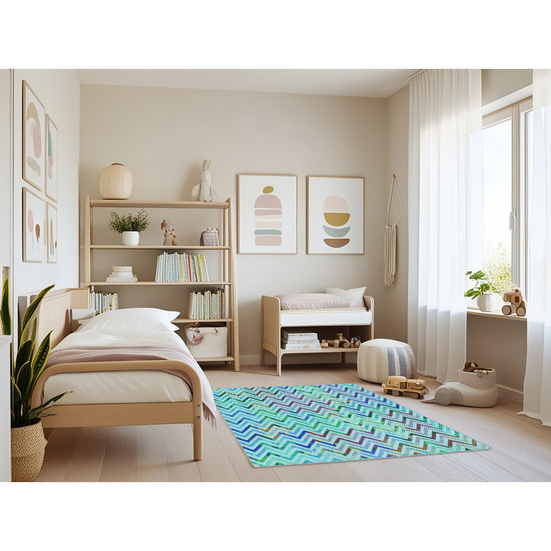 Tapis bleu rectangulaire tissé à la machine 3 pi x 5 pi