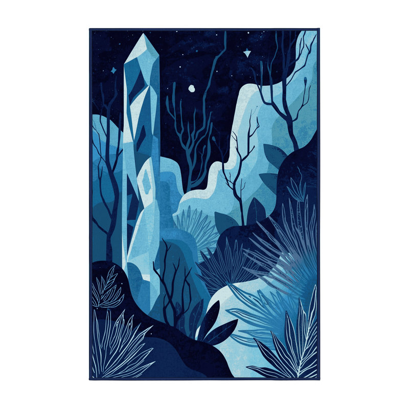 Tapis bleu marine délavé à la machine Bridgewater Alien Jungle, 8 x 10