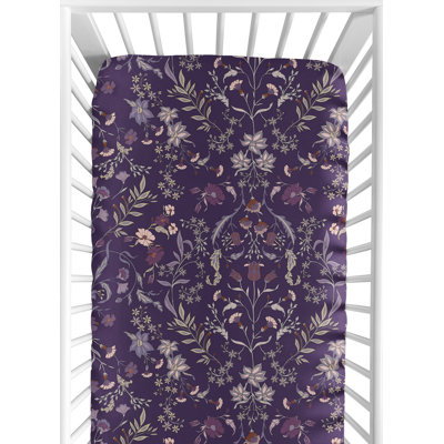 Boho Floral Wildflower Plum Purple Fitted Crib Sheet by Sweet Jojo Designs