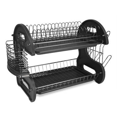 1Easylife Dish Drying Rack, 2-Tier Compact Kitchen Dish Rack Drainboard Set, Large Rust-proof Dish Drainer with Utensil Holder, Cutting Board Holder F