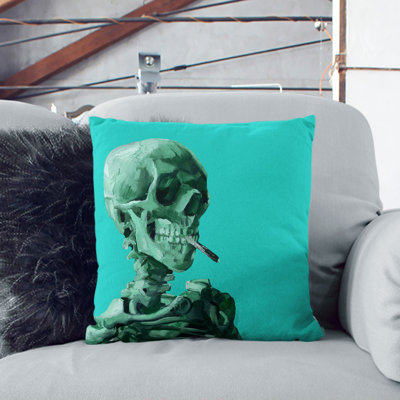 Blue Skull of a Skeleton with Cigarette Scatter Cushion