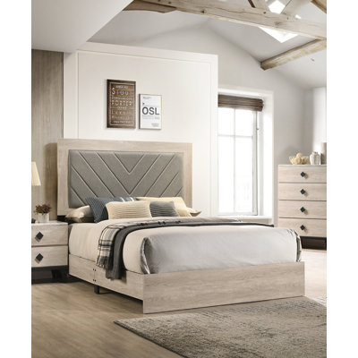 Cadre de lit contemporain en bois d'hévéa avec tête de lit V-Design