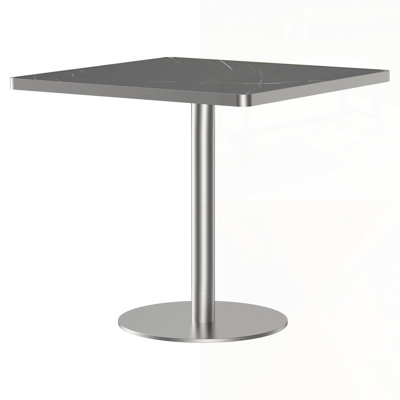 Table bistro carrée moderne avec plateau en faux marbre, assemblage facile et structure en métal robuste pour une salle à manger élégante