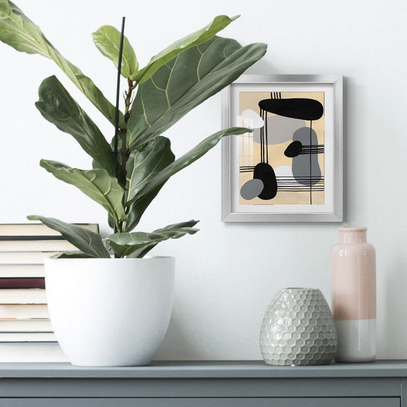 «Interconnected Shapes II», impression encadrée, H 25,5 po x l 17,5 po, Argent argent