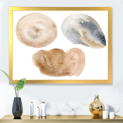 «Holiday Set with Abstract Blue and Beige Circle Spot», peinture sur toile encadrée