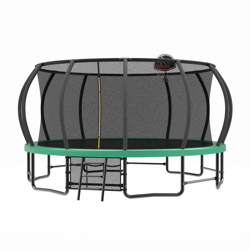 Trampoline 15 pi avec panier de basketball - Trampolines récréatives avec échelle, sac à chaussures et revêtement antirouille galvanisé