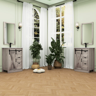 36" Bathroom Vanity With Sink, Faucet, Mirror, Sliding Barn Door, And Drawers
