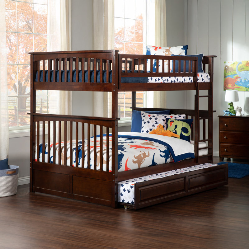 Flinn Kids Bunk Bed with Trundle, Full over Full, Walnut