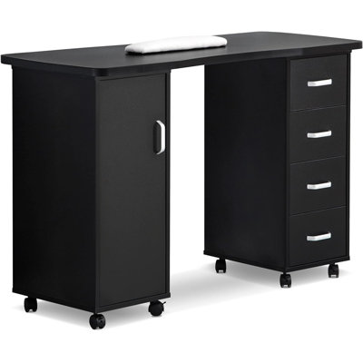 Classic Nail Desk with Drawer Cabinet and Wheels 47.2''