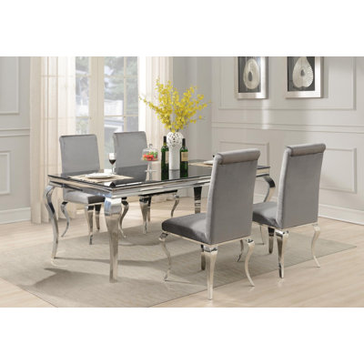 Table de salle à manger glamour et 4 chaises en velours gris