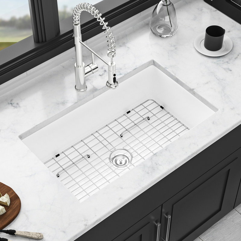 32" Ceramic Sink - Chipping White For Kitchen Deep White, With Ample Space Cleaning