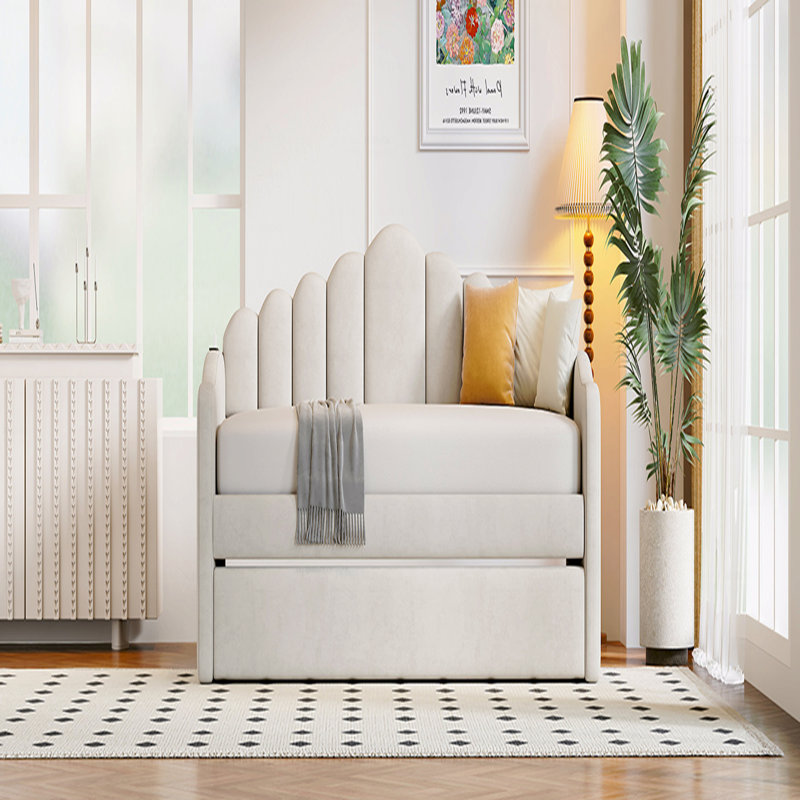 Lit de jour simple rembourré avec couchette, canapé-lit en velours avec ports de chargement USB, aucun sommier nécessaire