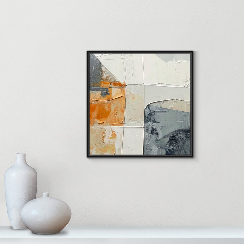 «Plastered II» par Alonza Saunders, Toile avec cadre, L 25,5 po x H 25,5 po, Cadre flottant noir