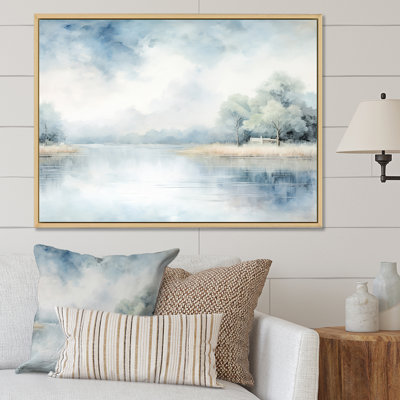 " Misty Lake Serenity Retro Watercolor "