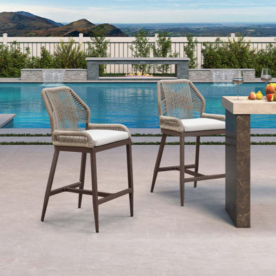 Purple Leaf Patio Upgraded Fabric Counter Height Bar Stools 24" H Set Of 2 Modern Rattan Bar Chairs Aluminum Stool Outdoor Wicker Barstools With Back And Cushion For Garden Kitchen Island