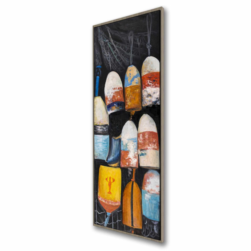 Bouées de homard rétro - Toile encadrée bleue pour «Man Cave», H 61,25 po x l 21,25 po