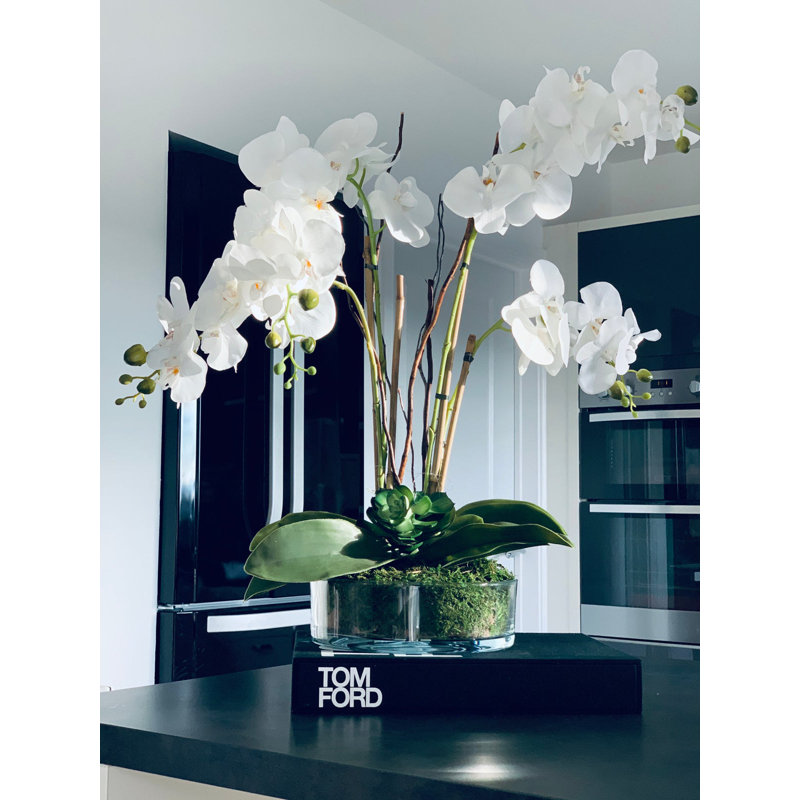 Artificial Orchid Arrangement in Glass Vase