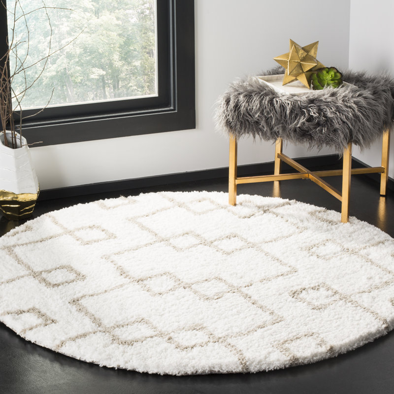 Aderita Shag Hand Tufted Performance Geometric Rug, Round 5'