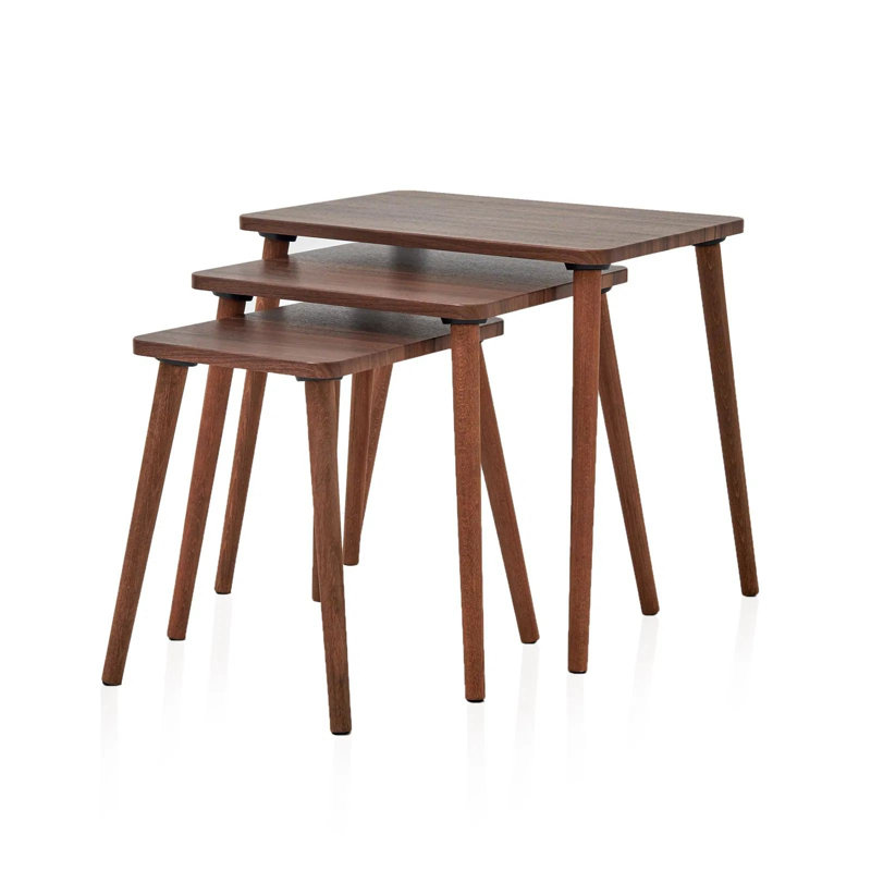 Elegant Nesting Table Set (3 Pieces), Walnut Finish, 22.8 x 18.5 x 15.7 inches | 100% MDF, 0.35 mm Membrane Coated Top, Sturdy Wooden Legs | Perfect for Living Room, Modern Design, Space-Saving Solution
