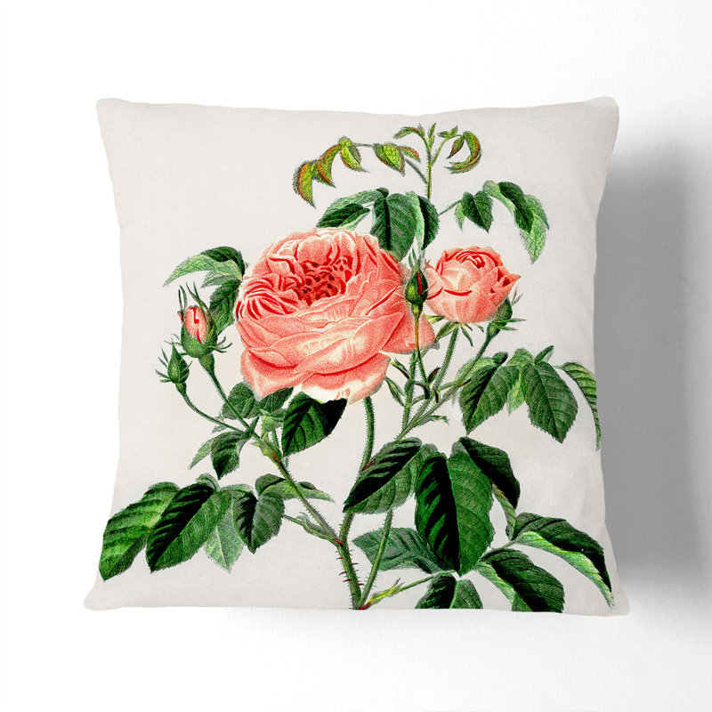 Floral Square Throw Cushion, 55cm H x 55cm W x 20cm D, White
