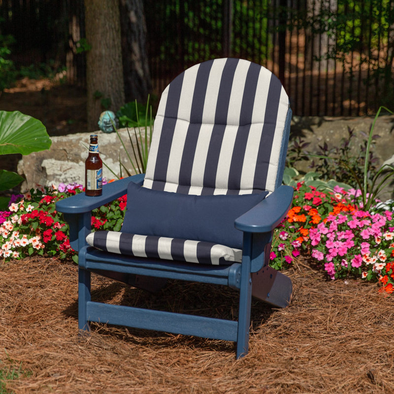 Casual Cushion Outdoor Adirondack Chair Cushion, Striped Sunbrella Fade-Resistant for Adirondack Lawn & Patio Chairs, 20.5"W x 18"D, 2" thick; Back 20.5"W x 31"H, 2" thick, Reversible, Maxim Navy