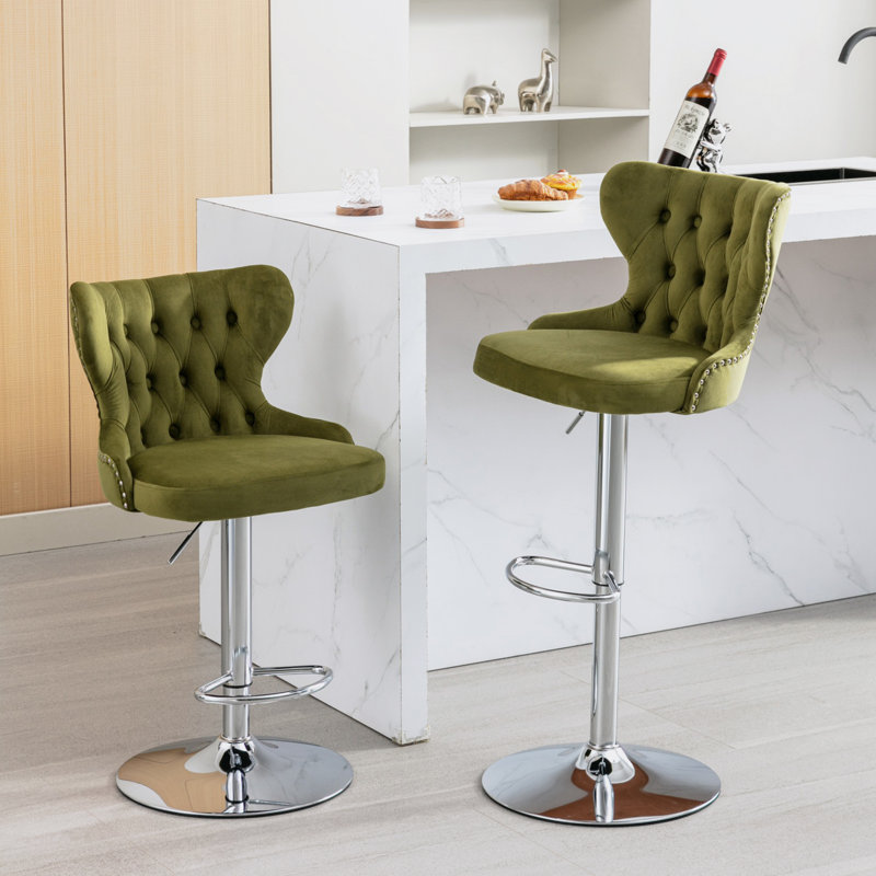 Lizetta Swivel Upholstered Adjustable Height Counter Stool, Olive Green
