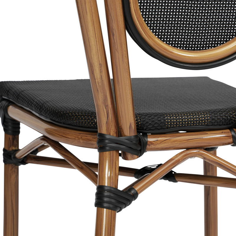 Copenhaver All-Weather Commercial Stacking Paris Chair with Metal Frame, Black/Natural