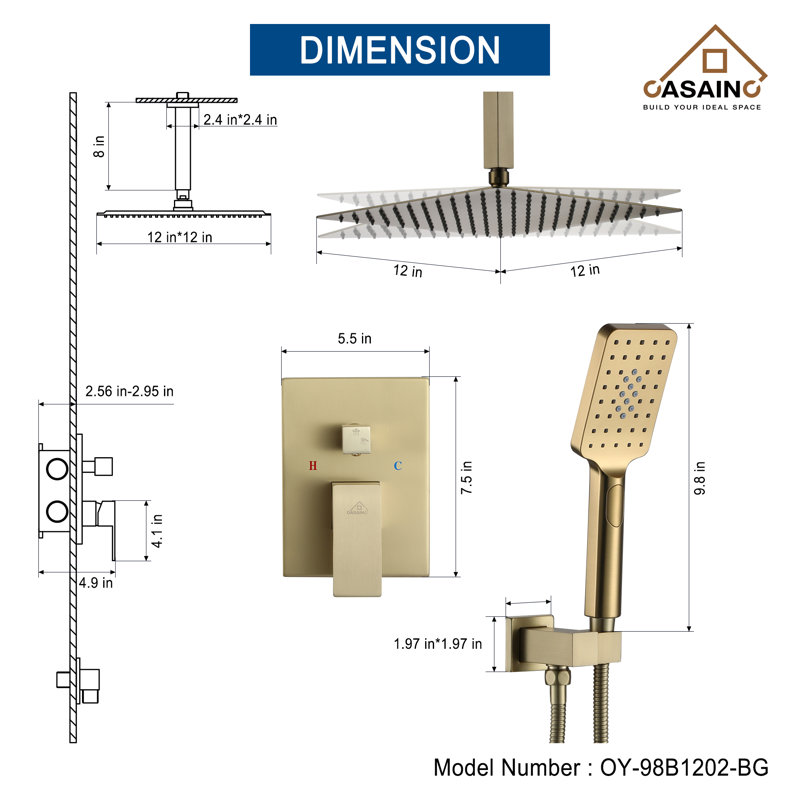 All-In-One Kit with Rough in-Valve, Brushed Gold