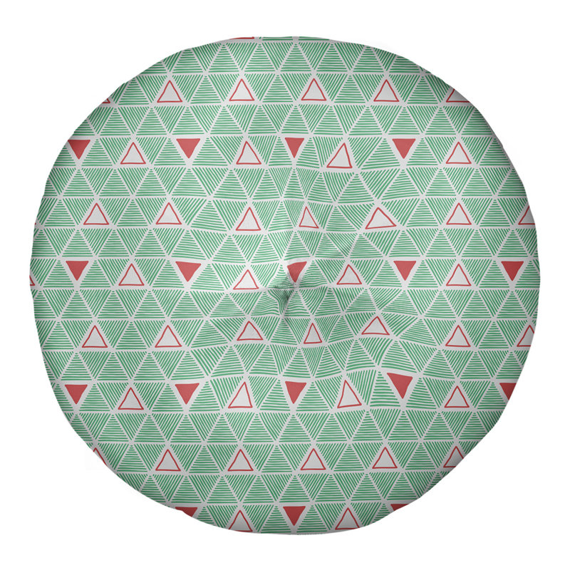 Coussin de sol classique à motif de triangles dessinés à la main, 26 po x 26 po, Vert/rouge