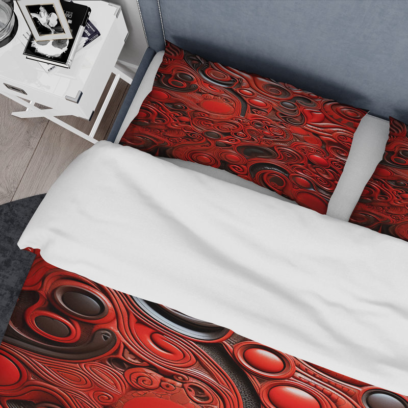 Geometric Red Tile Ink Fusion - Ensemble de housse de couette à carreaux abstraits, Housse de couette pour très grand lit