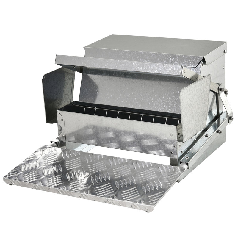 Mangeoire automatique pour poulets, capacité de 25 lb, acier galvanisé et aluminium, conception résistante aux intempéries
