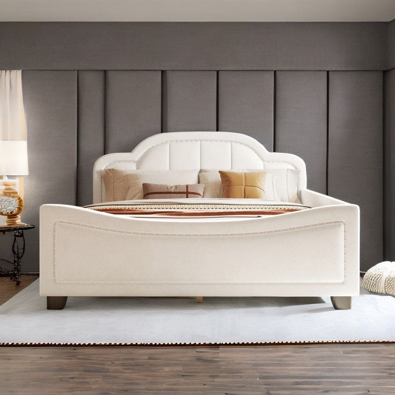 Charnie Upholstered Platform Bed, Beige