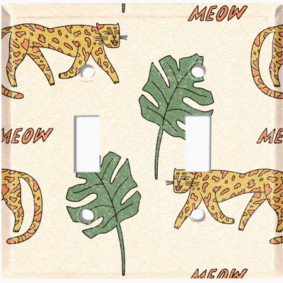 Dessin de chat tigre, plaque murale à 2 interrupteurs à bascule Boho