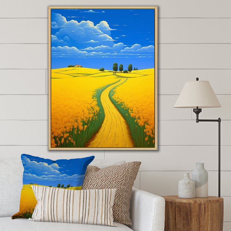 «Golden Blossoming Fields Under A Deep Blue Sky», reproduction sur toile, Cadre naturel flottant, H 20 po x l 12 po x P 1 po