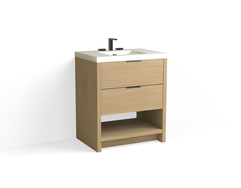 Vue 30" W Freestanding Single Bathroom Vanity, Biondo, Matte White/Single, Matte Black
