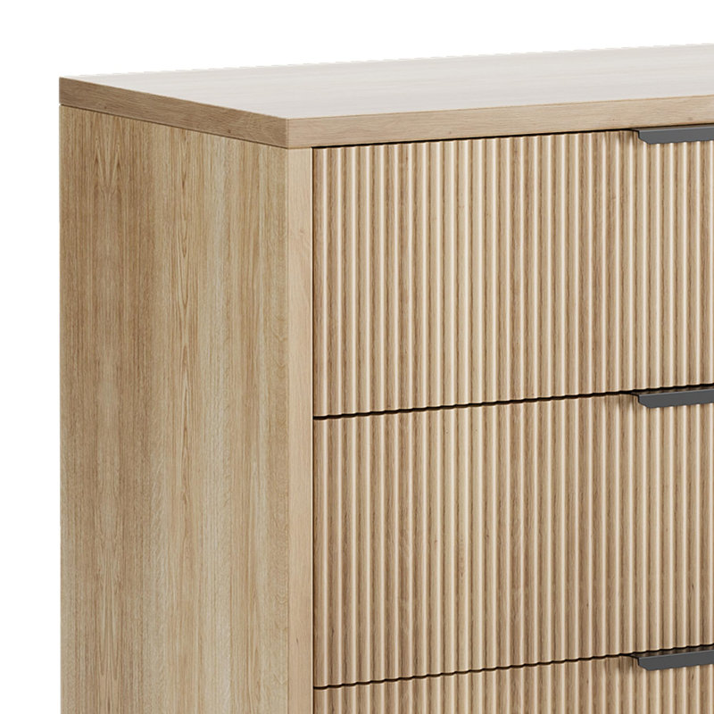 Fluted Dresser with 3 Drawers, 29.9'' Tall Closet Dresser Organizer with Anti-Tipping Device, Brown