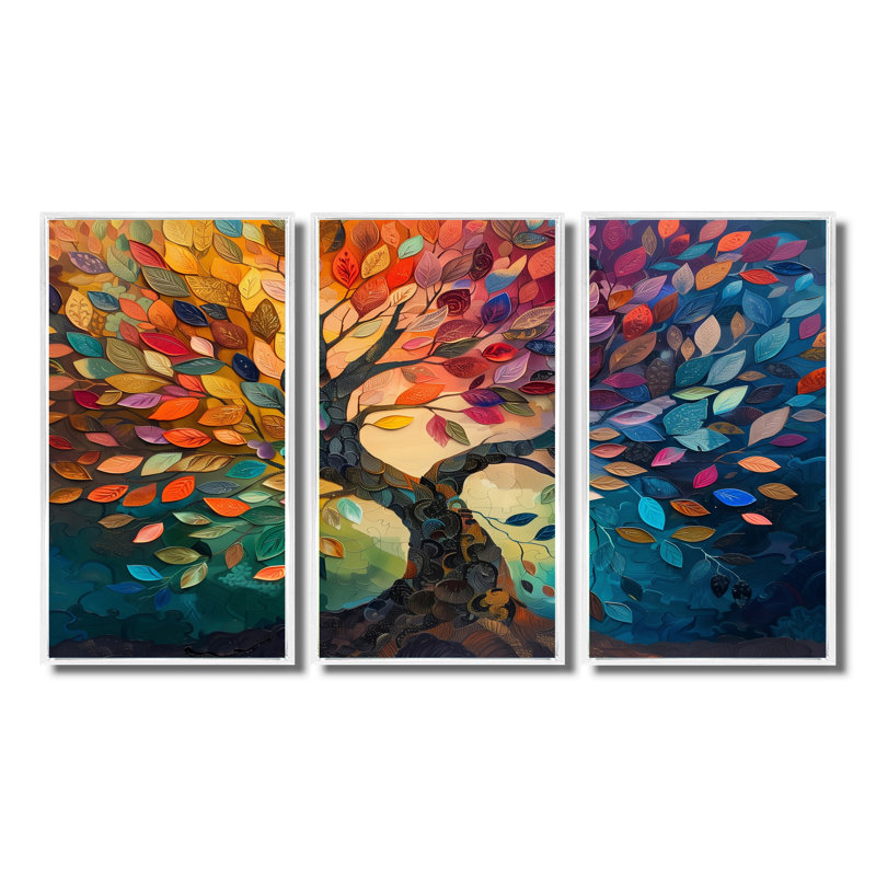 Yacine - Arbre de vie, ensemble de décorations murales en toile, H 28 po x l 36 po x P 1 po , Toile encadrée flottée blanche