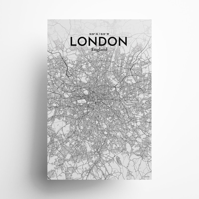 London City Map In Tones - No Frame Print, 17cm H x 11cm W x 0.05cm D