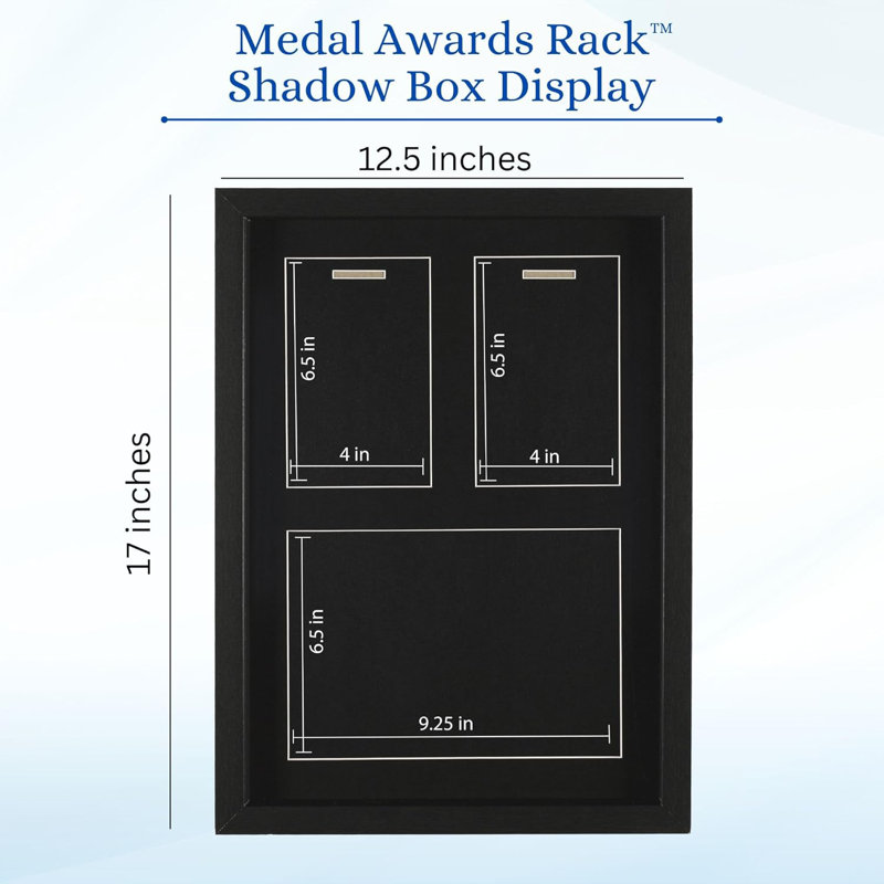 3-in-1 Shadow Box Display with Real Glass (Medal, Race Bibs, and Photo Display) – Marathon Medal Display and Frame, Triathlon & Running Bib Holder, Wall-Mounted, Real Tempered Glass