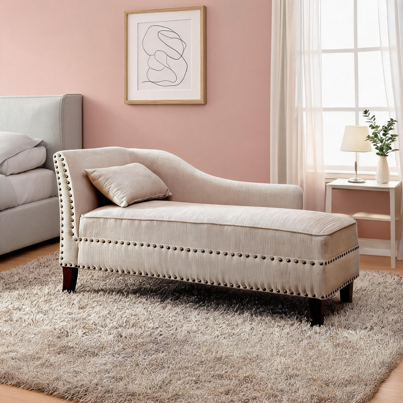 Garniture cloutée de 61 pouces de siège simple en tissu beige neutre pour siège de salon, Beige