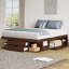 Base de lit plateforme de rangement avec plusieurs tiroirs et tablettes sans sommier-985175127-985175124